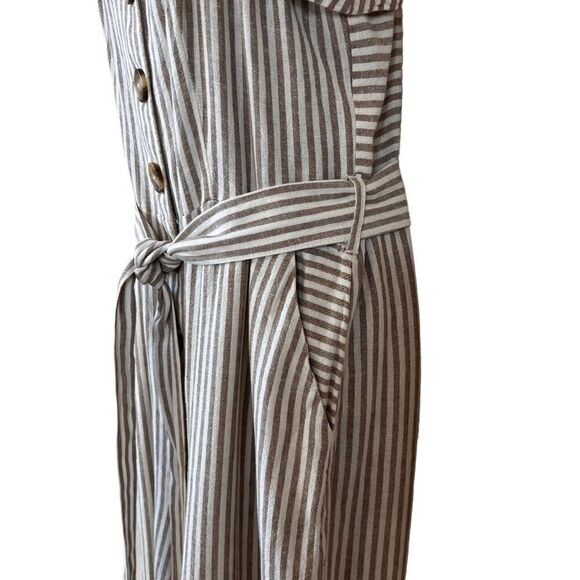 Vince Camuto Sleeveless Natural Linen Stripe Tie Front Jumpsuit Natural - Picture 7 of 16